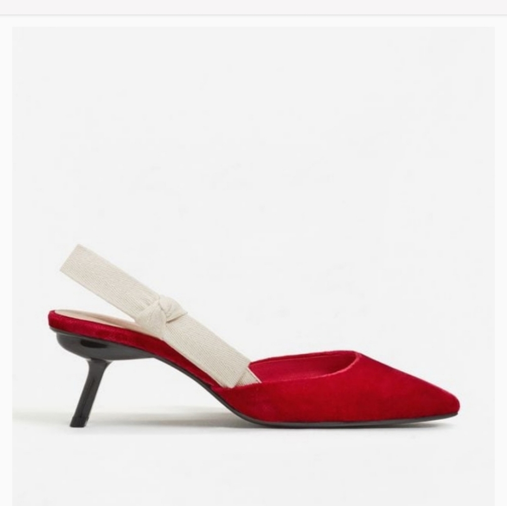 Kitten Heel Red Velvet Slingback Pump